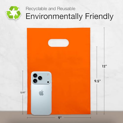 Choice Marts 100 Orange Plastic Bags With Handles 9x12 Merchandise Bags - color: Orange