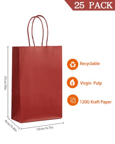 AZOWA Dark Red Paper Bags Red Gift Bags with Handles (4.7x2.4x6 in, 25 CT) - color: Wine Red, size: X-Small (Pack of 25)