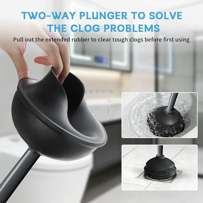 Sellemer Toilet Brush and Plunger Set, Curved Head for Deep Cleaning, Grey - color: Gray