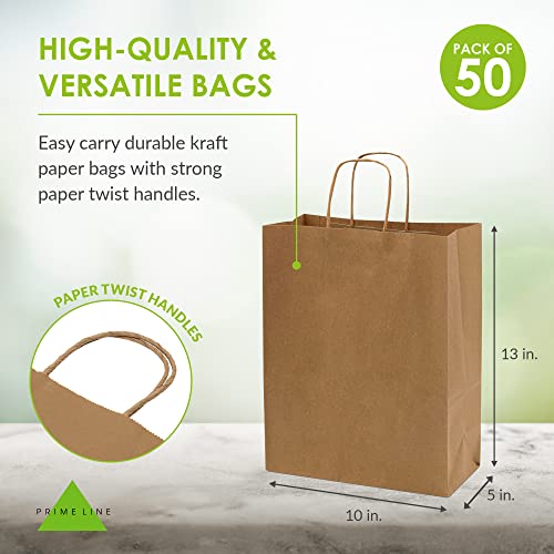 Prime Line Packaging 10x5x13 Paper Bags with Handles, Brown Bags, 50 Pack - size: 10x5x13 Inch