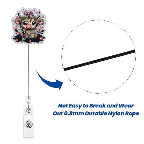 Funny Bow Highland Cow Nurse Badge Reel, Cute Retractable ID Badge Holder - color: Highland Cow