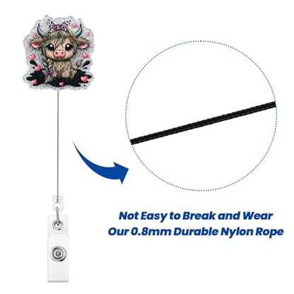 Funny Bow Highland Cow Nurse Badge Reel, Cute Retractable ID Badge Holder - color: Highland Cow