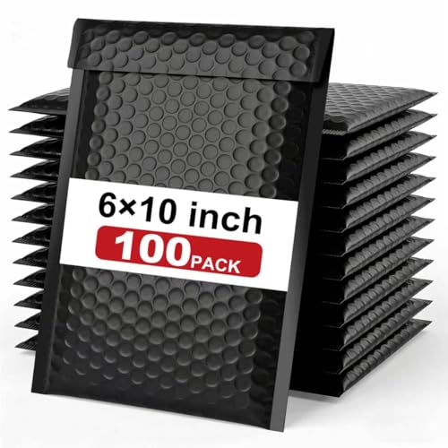 100PC Bubble Mailers 6x10 Inch, Black Self-Sealing Padded Shipping Envelopes, Waterproof Cushioned Mailers Bulk for Small Business, eCommerce, Packaging, Mailing & Shipping Supplies