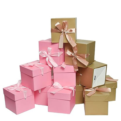 Gift Box with Lid for present, 12pcs,Collapsible, 6"×6"×6" - color: Gold & Pink, size: 6 x 6 x 6 Inch