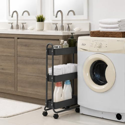 SunnyPoint Slim Rolling Storage Cart, 3 Tier Bathroom Storage Organizer Bathroom, Laundry Utility Cart (Grey) - color: Gray