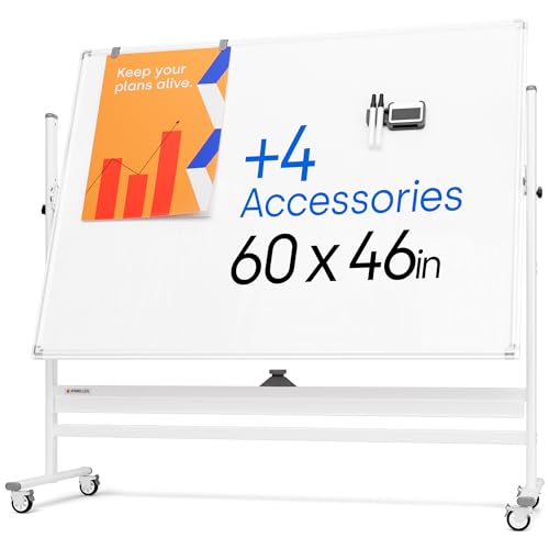 Kamelleo Rolling Whiteboard on Wheels 60" x 46", Double Sided White Board - color: Pearl White, size: 60x46