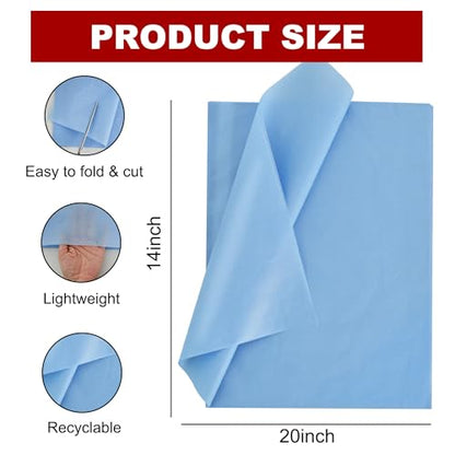 BEISHIDA 100 Sheets Grey Blue Tissue Paper Bulk, Wrapping Tissue Paper for Gift Bags, 14 x 20 Inch Gift Wrap for Birthday Wedding Graduation DIY Crafts Holiday Flowers - color: grey blue