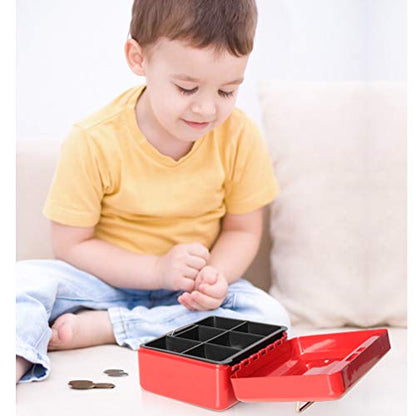 Cash Box with Money Tray, Parrency Small Money Box with Key Lock, 6" x 4 4/5" x 3", Red - color: Red, size: Small（5.9")