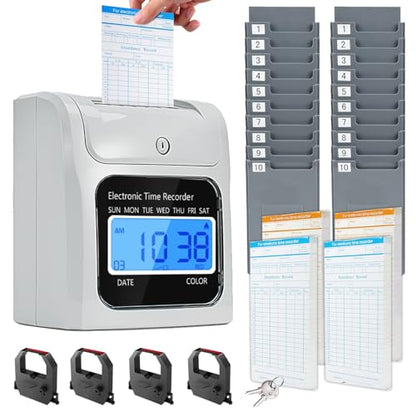 TooCust Time Clock Bundle with 200 Time Cards, 4 Ink Ribbons, 2 Ten-Slot Time Card Racks, & 2 Security Keys, Auto-Align Employee Time Clocks for Small Business - style: TC200CARDS