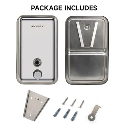 anydry Commercial Soap Dispenser Wall Mount, Polished Stianless Steel Finish Manual Liquid Soap Dispenser - 37oz (1100ml) Model AD1003