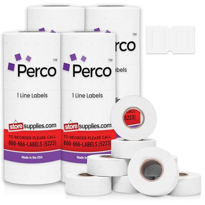 Perco 1-Line White Blank Price & Date Gun Labels – 32 Rolls, 32,000 Count - color: White, size: 4 Sleeves