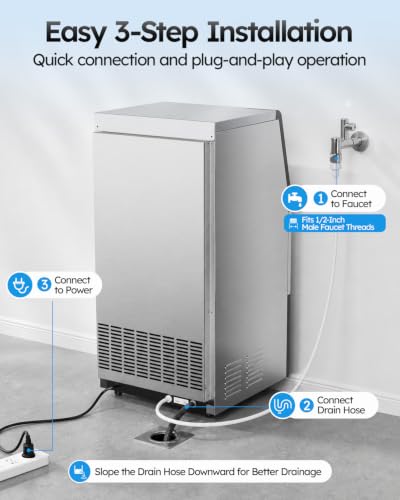 Mojgar Commercial Ice Maker Machine, 100lbs/24H with 18-33lbs Ice Storage - color: Sliver