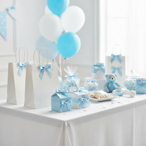 50 Pcs Baby Blue Satin Ribbon Twist Tie Bows, 2.75 Inch Pre-Tied Mini Bows with Wire for Baby Shower & Gift Wrapping - color: Baby Blue