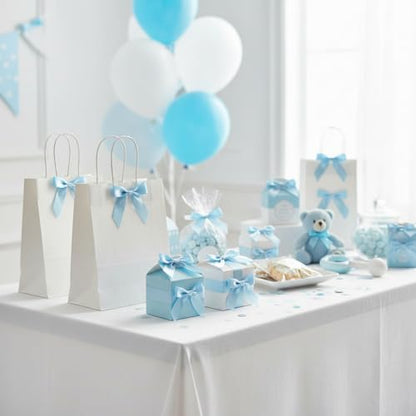 50 Pcs Baby Blue Satin Ribbon Twist Tie Bows, 2.75 Inch Pre-Tied Mini Bows with Wire for Baby Shower & Gift Wrapping - color: Baby Blue