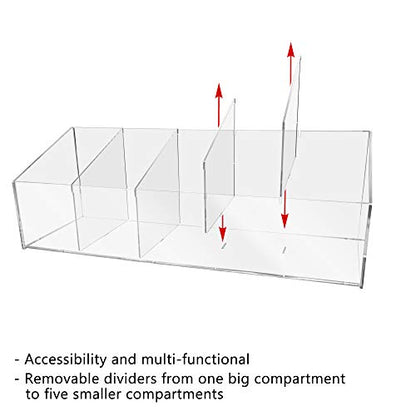 6 Pack Acrylic Retail Bin with 5 Removable Dividers Multi Compartment 24" Wide x 9" Deep Clear Countertop Product Storage Merchandise Organizer for Businesses and Homes by Marketing Holders