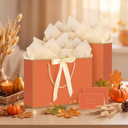 woric 2 Pcs Orange Gift Bags with Handles, 14" Medium Fall Gift Bags - color: Orange