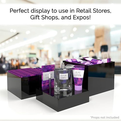 Marketing Holders Acrylic Display Riser Boxes Black 3 Piece Retail Product Riser 2", 4", 6" High Nesting Bins One Open Side No Lid Merchandise Storage Box POP Showcase - size: Set of 3 Black