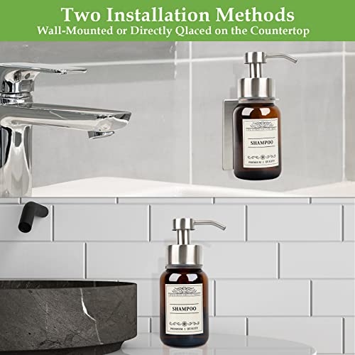 2Pack 8.5oz Brown Glass Bathroom Shampoo Dispenser, Silver Mount - color: Silver Set of 2