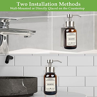 2Pack 8.5oz Brown Glass Bathroom Shampoo Dispenser, Silver Mount - color: Silver Set of 2