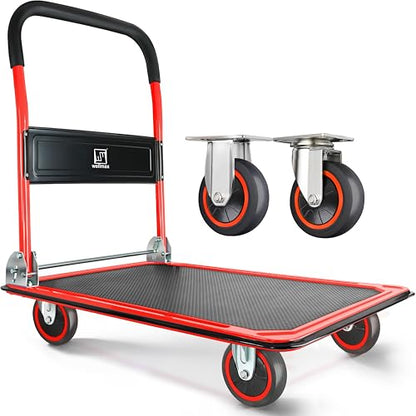 Wellmax Push Cart Dolly, Foldable Moving Platform Flat Cart, 330 lb, Red - color: Red, size: 330 Lbs
