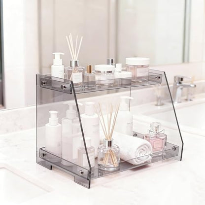 ROYALITA 2 Tier Shelf Bathroom Countertop Organizer Makeup Display Shelf - color: Gray