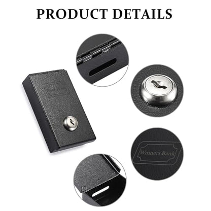 Metal Box for Gambler, Winners Bank Casino Box with Slot and Key - color: Black