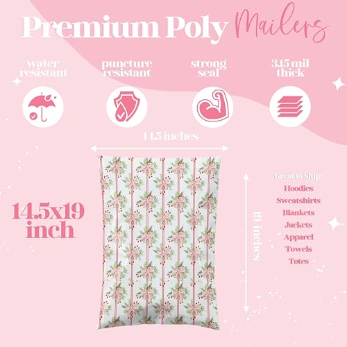 Pretty Package Store Poly Mailers 14.5x19, Christmas Bows, 100 Pack - color: Christmas Bows, size: 14.5x19