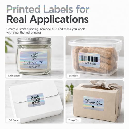 Holographic Silver Thermal Label 2 × 3 Inch Vinyl Sticker 200 PCS - color: Holographic Silver, size: 2 × 3 Inch