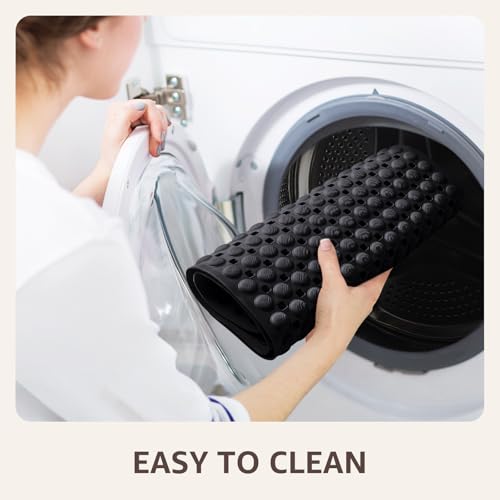 OTHWAY Bath Tub Shower Mat Non Slip, Bathtub Floor Liner Mats for Inside Shower Bathroom, Suction Cups and Drain Holes for Feet Scrubbing, Machine Washable, Soft on Feet, 35x16 Inch, Black - color: Black