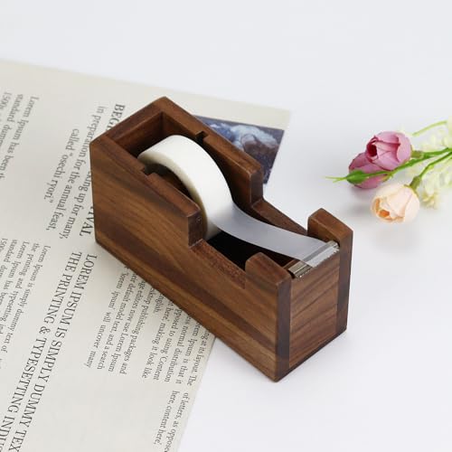 Buqoo Wood Desk Tape Dispenser Natural Walnut Wood Tape Desk Dispenser