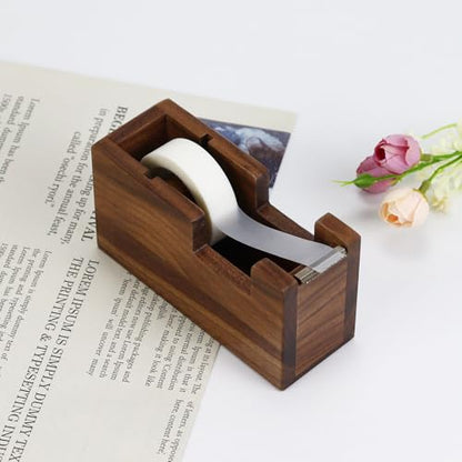 Buqoo Wood Desk Tape Dispenser Natural Walnut Wood Tape Desk Dispenser
