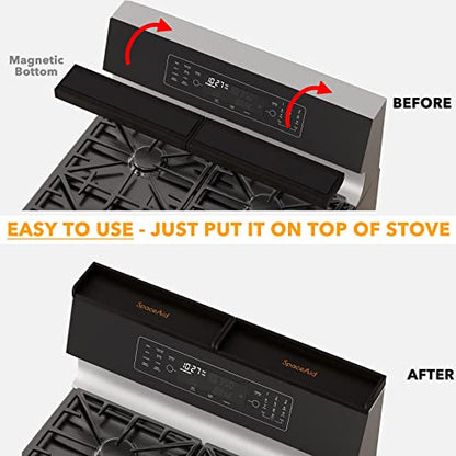 SpaceAid 30" Wide Kitchen Shelf Organizer for Stove, Magnetic Bamboo Spices Shelf for Home Stove Kitchen Storage Organization (Fit for Flat Top Only, Black) - size: 30" Wide, Black, 1-Tier