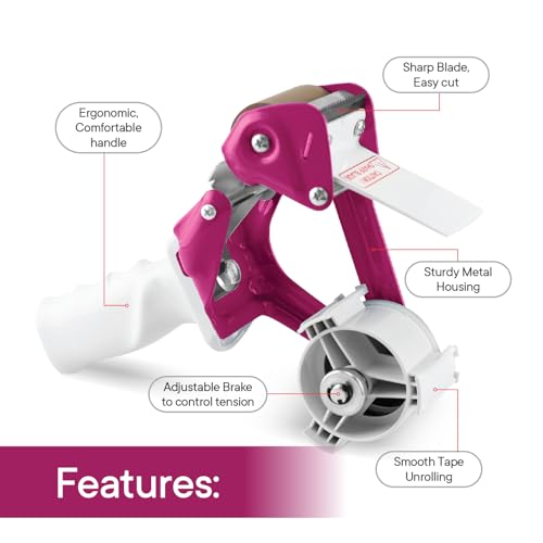 TAPEWELL Heavy Duty Metal Frame Packing Tape Dispenser Gun, 2 inch, Purple - color: Purple, size: 2 Inch