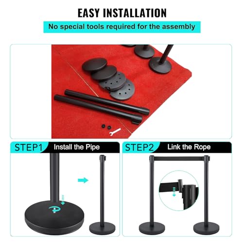 Crowd Control Stanchions, Stanchion Queue Post With Retractable Belts 6.5Ft, Easy Assembly, Crowd Control Barriers, Height 36 Inches, for Crowd Control Barriers, Pack of 2, Black