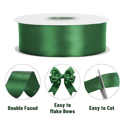KINGLAKE Double Faced Forest Green Satin Ribbon - 1-1/2 Inch x 50 Yards - color: Forest Green