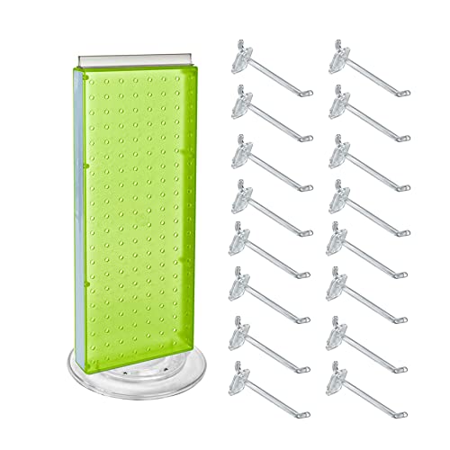 Azar Displays 700508-GRE-4C16 8-Inch W by 20-Inch H Revolving Black Pegboard Counter Display with 16-Pack of 4 inch Locking Hooks, Green - color: Green, style: Pegboard + Hooks