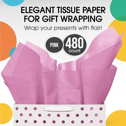 Party Solids Pink Tissue Paper for Gift Bags 15" X 20" 480 Sheets - color: Pink, size: 15" X 20"