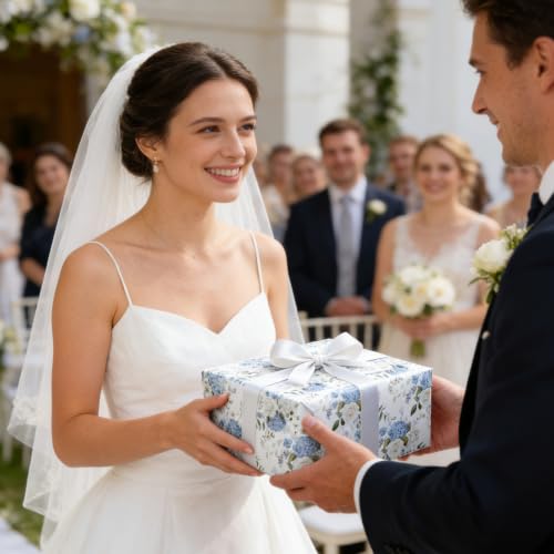 Cuitpan Reversible Floral Wrapping Paper Roll – Blue Hydrangea & White Rose, Light Blue on Back Side, Gift Wrap for Wedding, Bridal Shower, Anniversary, Mother's Day, Birthday, 17 Inches x 16.5 Feet - color: Floral-Blue