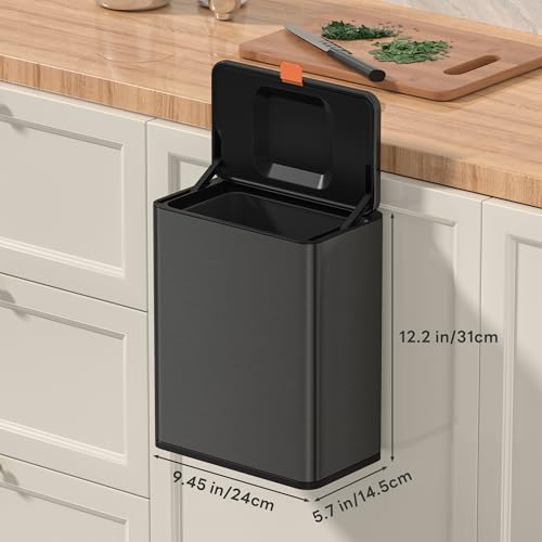 Mbillion 2.1 Gal Brushed Black Hanging Stainless Steel Compost Bin - color: Brushed Black, size: 2.1 Gal