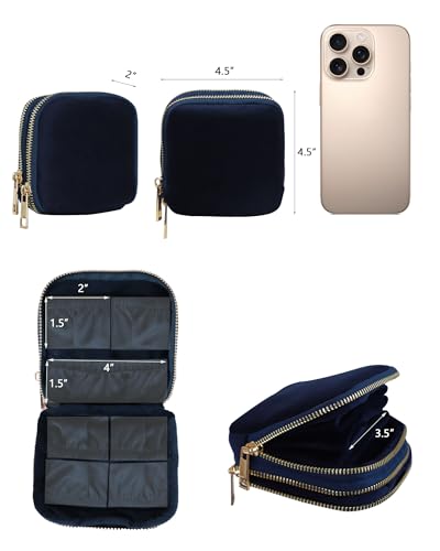 Stratalife Small Travel Jewelry Case, Velvet Storgae Pouch - color: Navy Blue-02