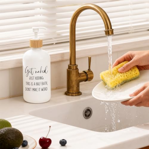 Get Naked Bathroom Decor Glass Soap Dispenser, Funny Hand Soap Dispenser for Bathroom, Sarcastic Humor Refillable Handsoap Pump Bottle for Washroom Restroom Countertop