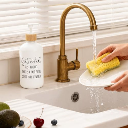 Get Naked Bathroom Decor Glass Soap Dispenser, Funny Hand Soap Dispenser for Bathroom, Sarcastic Humor Refillable Handsoap Pump Bottle for Washroom Restroom Countertop