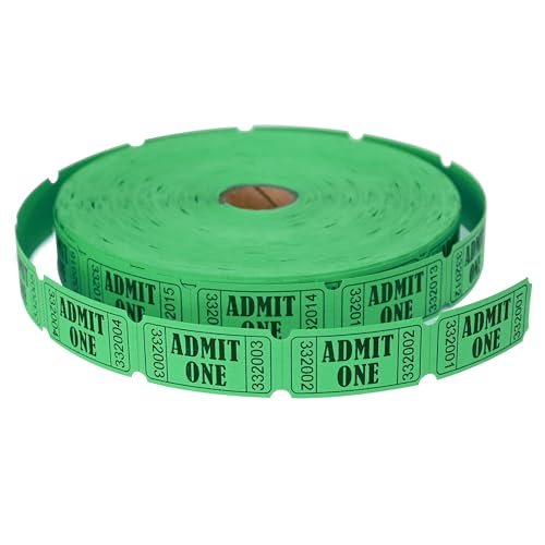 LLIKED 2000 Green Raffle Tickets 1" x 2" Admit One Single Roll - size: 2000 Green