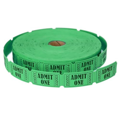 LLIKED 2000 Green Raffle Tickets 1" x 2" Admit One Single Roll - size: 2000 Green