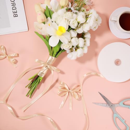 woric 120 Yards Champagne Satin Ribbon 3/8 Inch - color: Champagne Gold