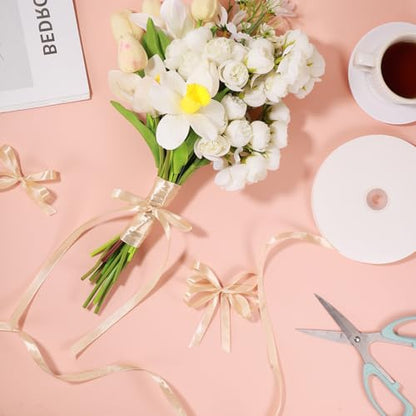woric 120 Yards Champagne Satin Ribbon 3/8 Inch - color: Champagne Gold