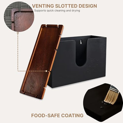 eBun Bamboo Paper Towel Dispenser with Removable Wooden Lid Tray, Black - color: -Black