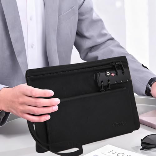 Money Bag with Lock, Double layer Cash Bag, Notary Supplies, Valuable Storage Bag,Lock Bag travel safe - color: Black