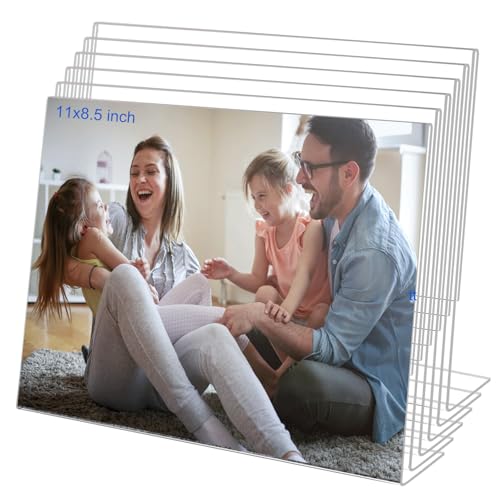 8.5x11 Acrylic Picture Frames, Set Of 6 Clear Acrylic Frameless Gift for Desktop Display, Standing Picture or Display Sign Holder with Inserts for Home Office - Horizontal - size: 11x8.5''