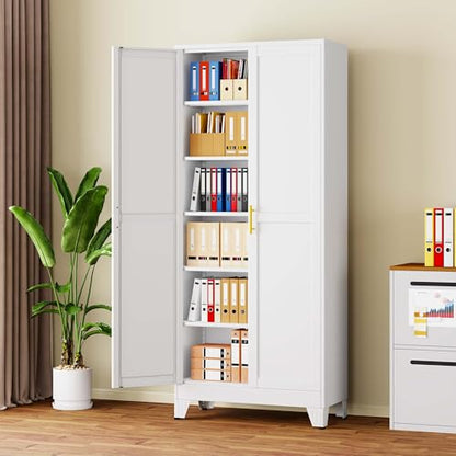 pozdeg 75" White Steel Tall Garage Storage Cabinet - color: White, size: 15.74"D x 31.5"W x 75"H